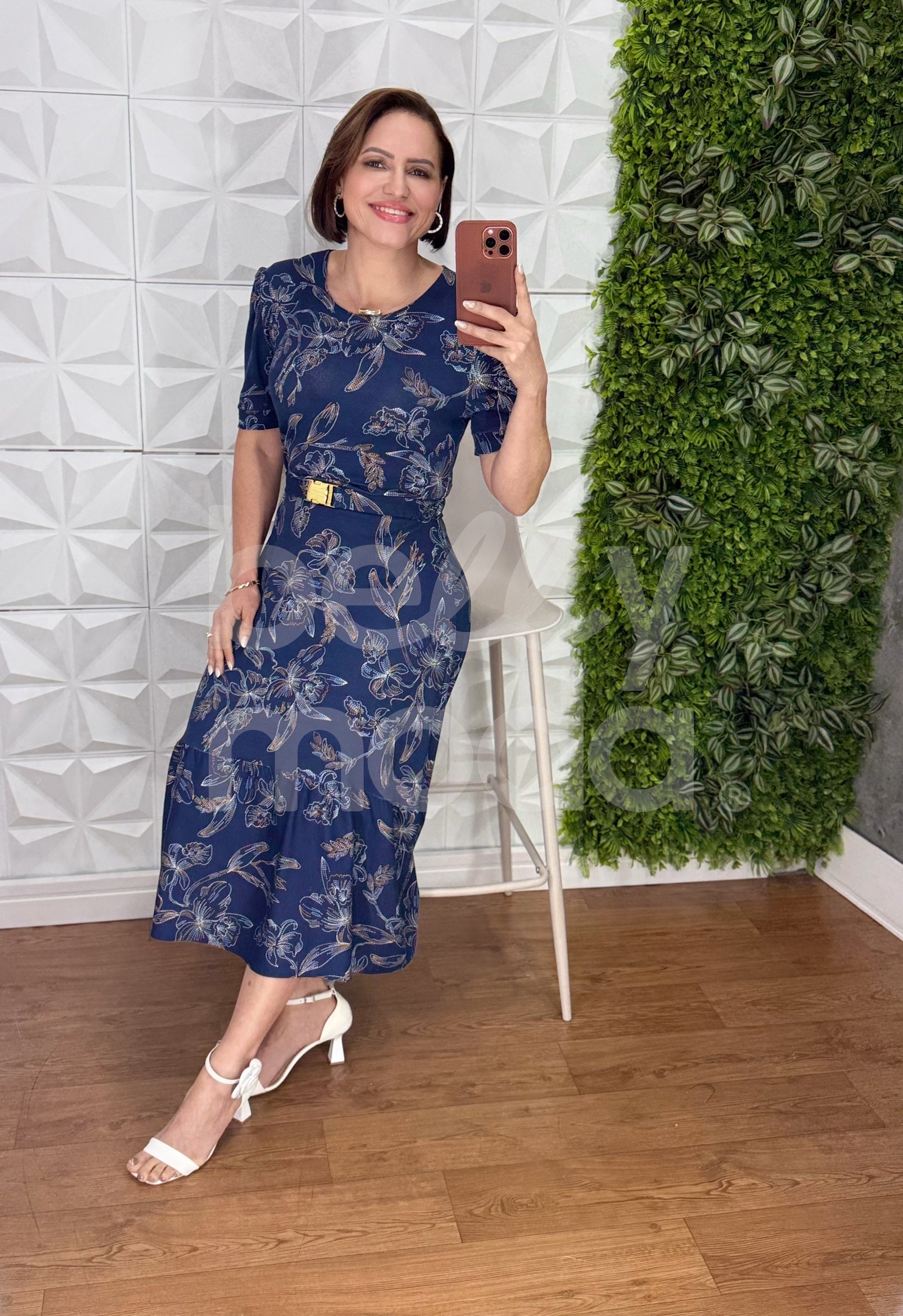 Vestido Midi Magali Liso em Malha Viscolycra Casual