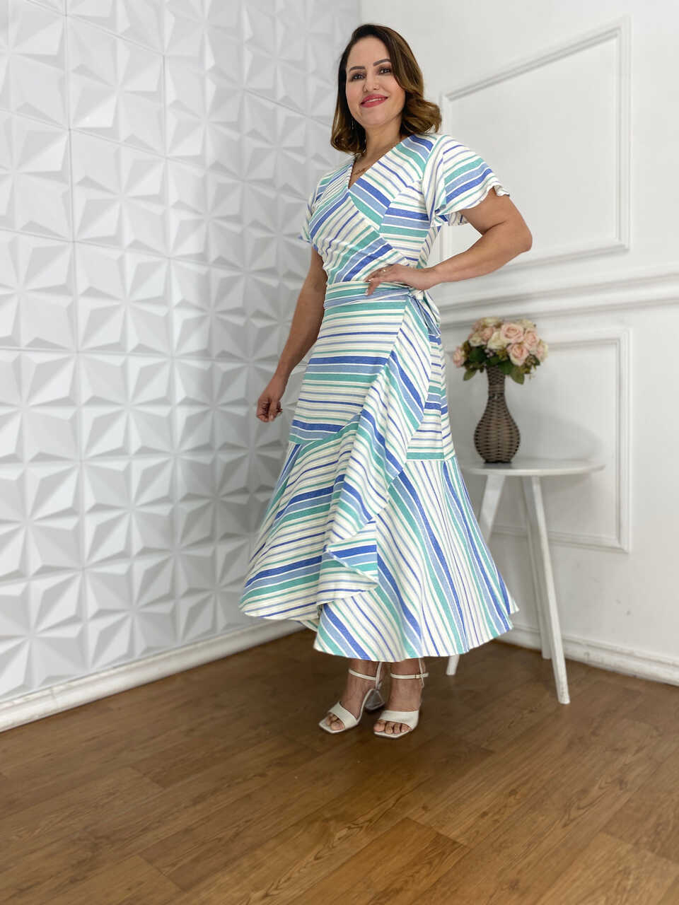Vestido Lurex Listrado Envelope