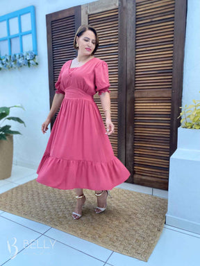 Vestido Silmara Midi com Decote Sobreposto