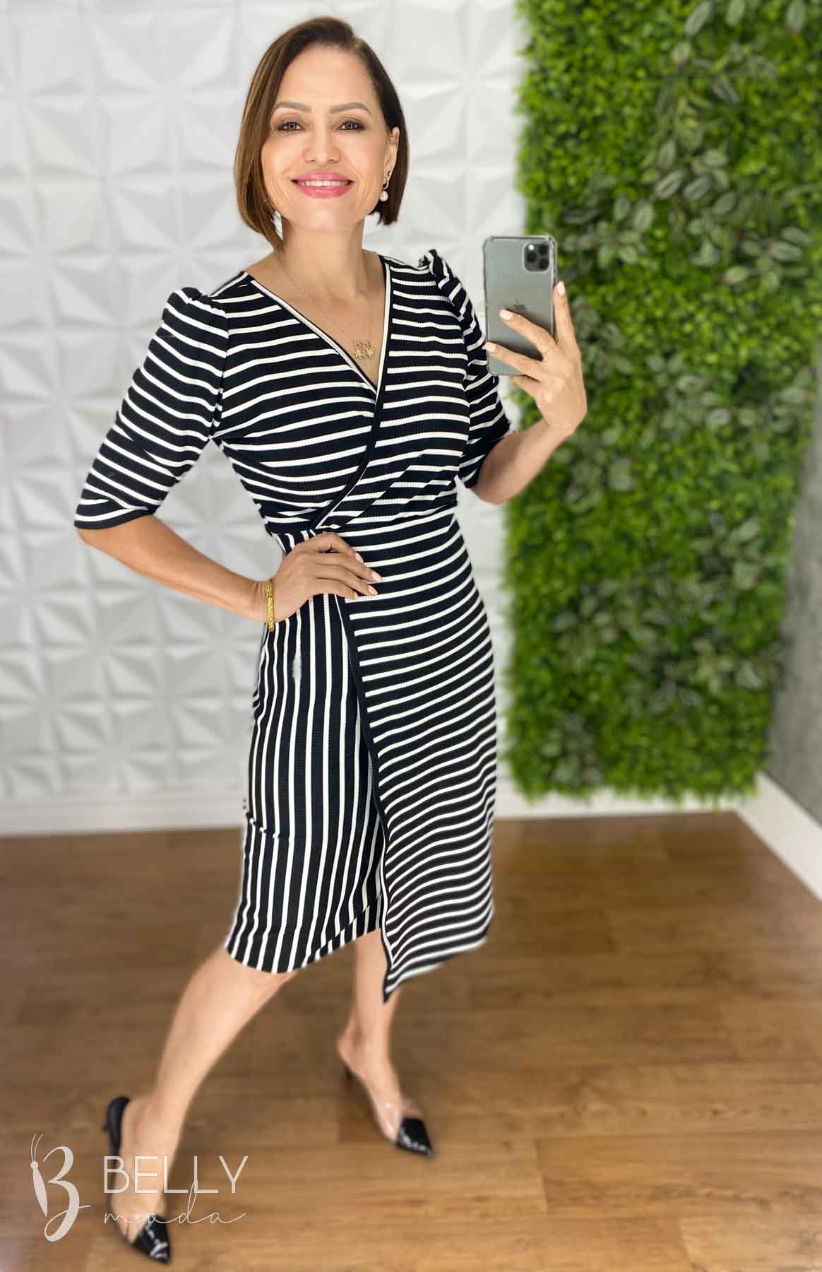 Vestido Suellen Midi Assimétrico Manga 3/4